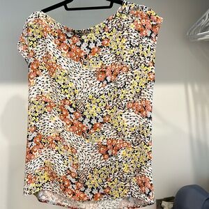 Loft floral mixed material cap sleeve tee